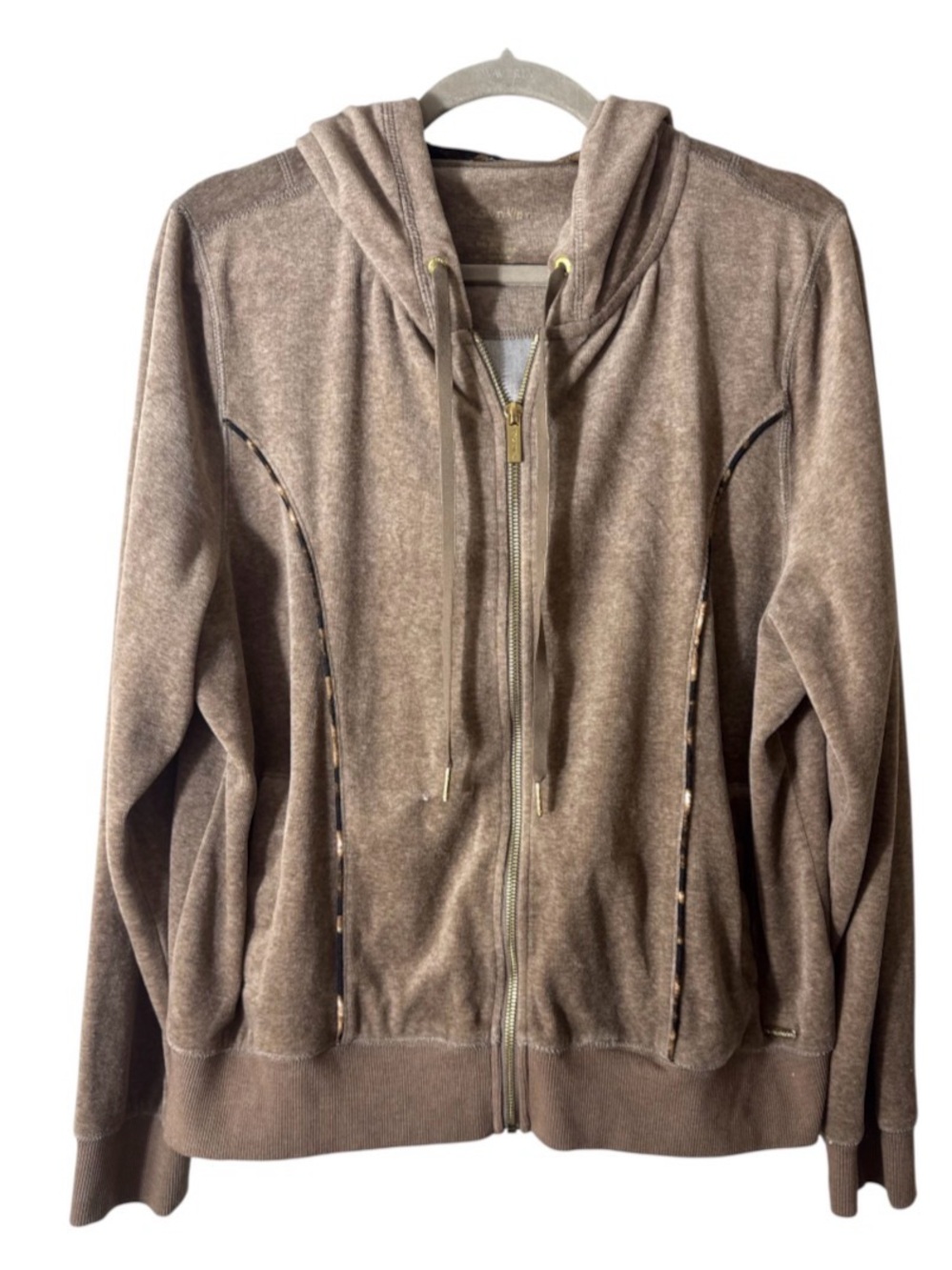 Calvin Klein Brown Women's Zip-Up Hoodie Jacket Gold trim animal Hood Size large